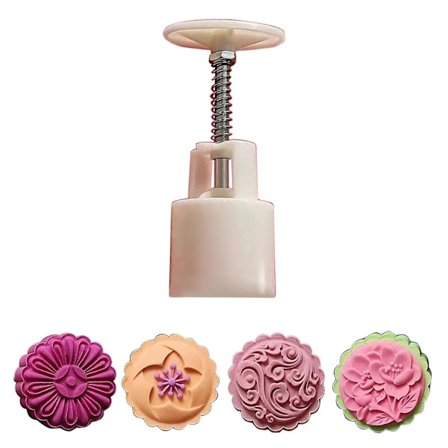 Månkakemall med blommönster, form för månkaka, månkakstillverkare (B)