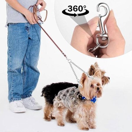 Dobbelt hundesnor i metal, sammenfiltringsfri tyggesikker holdbar hundekæde hundesnor forlænger splitter til 2 hunde[PL]