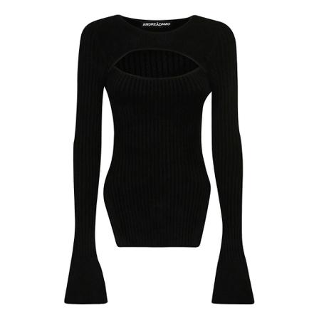 Andrea Adamo Round-neck Strik Sort, Dame Striktrøjer