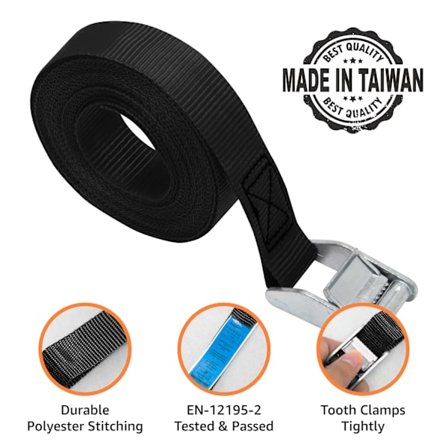 Set med 6 spännband, längd 3 m, bredd 25 mm, spännkapacitet