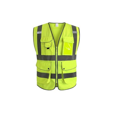 Klasse 2 Høj Synlighed Sikkerhedsvest med 8 Lommer og Lynlås foran | Opfylder ANSI/ISEA Standarder