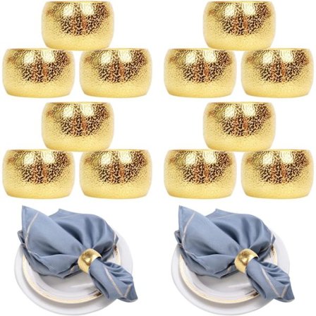 12 stk. metalservietringe (guld) til bryllup, fest, jul og påske