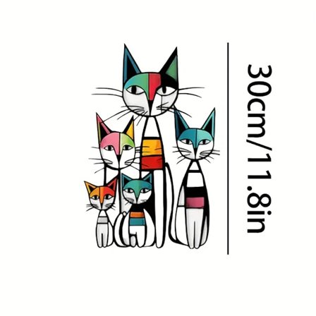 Fargeblokkert Katt Familie Jern Veggdekor - Picasso-Stil Katteelskers Myke Møbler