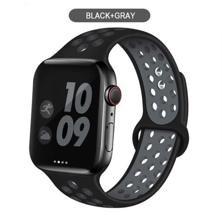 Silikonrem för Apple Watch band 44mm 40mm 38mm 42mm Andningsbart handled Sportbältesarmband iWatch serie 5 4 3 2 SE 6 klockband Black gray 42MM or 