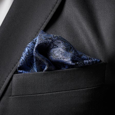 Marineblau & Hellblaues Einstecktuch aus Seide mit Paisley-Muster für Männer - Gemusterte Einstecktücher