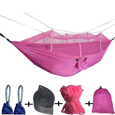 Luftcamping Hängmatta Bärbar Hängmatta Ultralätt Nylon Fallskärmshängmatta för Ryggsäckning, Resor, Strand, Camping, Vandring, Bakgård (Rosa)