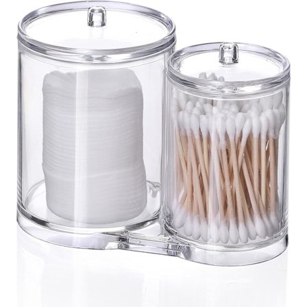 Makeup Organizer Bomullsrondeller Hållare Box, Badrum Organizer Burkar Set med Lock, Förvaring Akryl Organizer