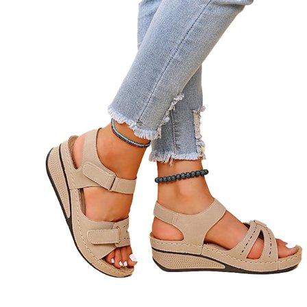 Ortopediska kilklacksandaler för kvinnor med öppen tå och rem runt ankeln