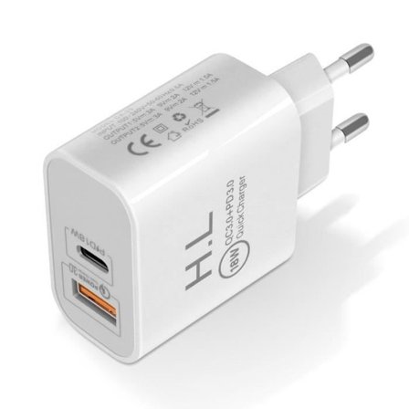 USB / USB-C väggladdare 20W Power Delivery Q.C 3.0 Vit