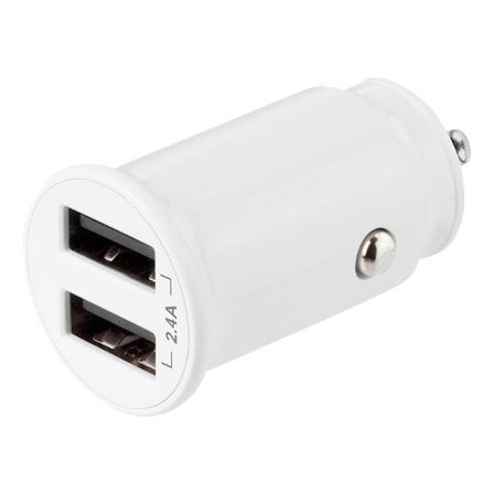 USB car charger, 2x USB-A, 2.4 A, total 12 W, white