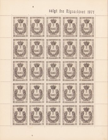 Dansk Vestindien - Stempelmærker helark 2 francs