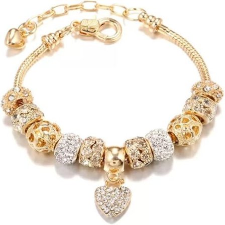 Charm armbånd til piger, guldbelagte charm armbånd med hjerteformede zirkoner perler som gave til din elskede, voksen, barn