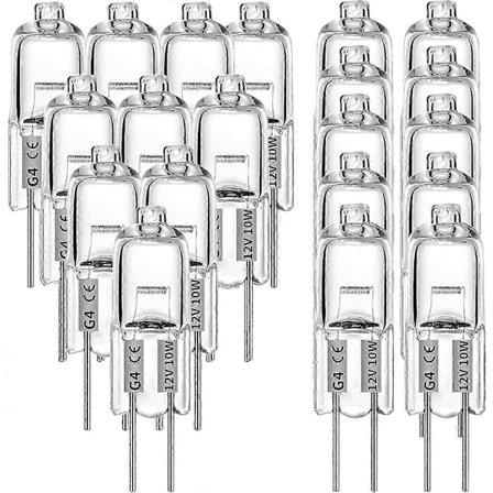 20 stk. 12V 10W G4 Halogenpærer, Varmhvit Klar Kapsel, Egnet for Komfyr, Signal- og Skinnebelysning