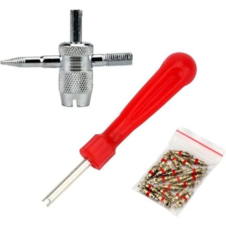 Reparasjonssett for bilventiler, 32 deler, 4-i-1 ventilkjernefjerner, rød, kompatibel med de fleste kjøretøy