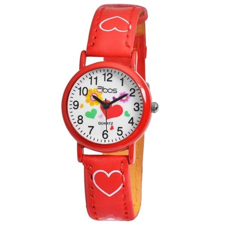 QBOS børneur med rem i kunstlæder - Rød