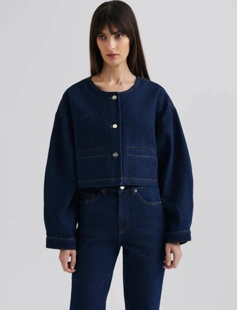 Malina Elowen Cropped Denim Jacket - Navy - 38