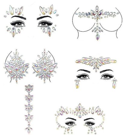 6 Pack Noctilucent Face Gems Tattoo Sticker For Halloween,cosplay Party