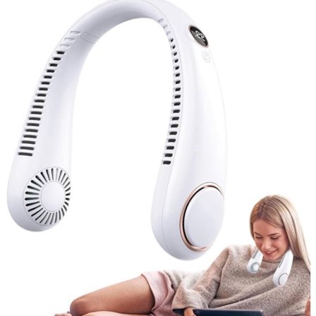 ING Bladeless Halsvifte Halsvifte Hvit 5 Moduser med Skjerm Oppladbar Håndvifte Ansiktsvifte Halsvifte Blits Minivifte USB Halsvifte Vifte