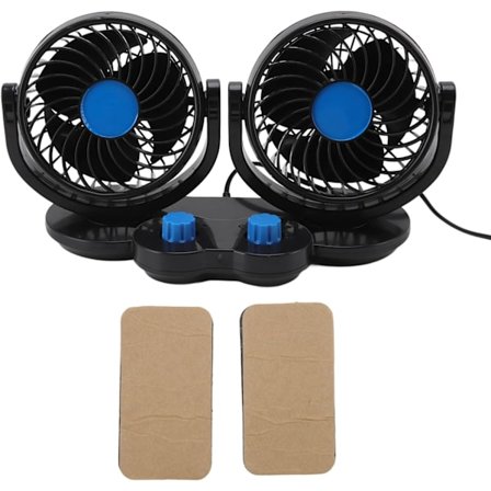 Dobbelt bilventilator, 360° roterende køleventilator, dobbelt hoved, bilmonteret bilventilator, 12V