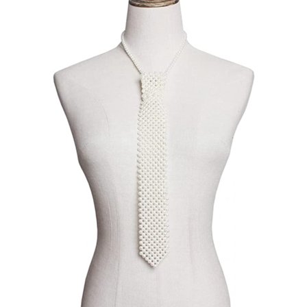 1 stk. Hvit kunstig perle slips med håndlaget veving Dame skjorte halskjede slips perlekjede slips for kvinner jenter