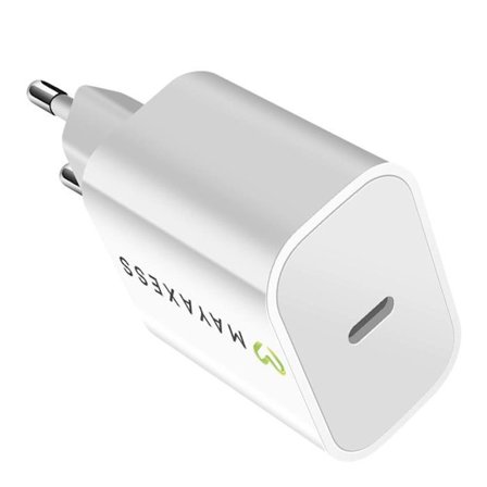 USB-C-laturi 20W - MAYAXESS - iPhone 17/17 Pro/17 Pro Max/17 Air - Nopea lataus - Valkoinen