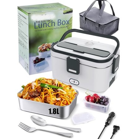 Elektrisk matboks 70W Matvarmer 3 i 1 Bærbar matvarmer (1,8L Stor kapasitet) Oppvarmet matboks med bæreveske og gaffel og skje