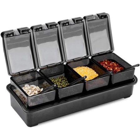 Sett med krydderbokser med 4 uttakbare rom