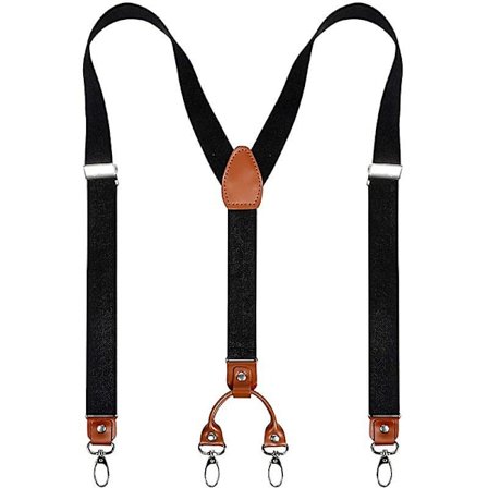 Herre Heavy Duty Suspenders Med 4 Klips, Ekte Lærbraketter, Rygg, Brede Elastiske Stropper, For Bukser