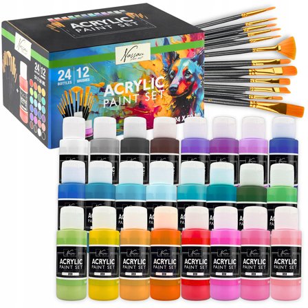 Nassau Fine Art Set acrylique 24 couleurs (59 ml) + 12 pinceaux