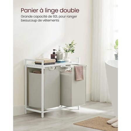 Vasagle vasketøjskurv, to-rum vasketøjskurv, udtrækkelig hvid