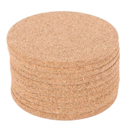 Sæt af 10 Kork Bar Drikkeunderlag 90mm, 5mm Tyk