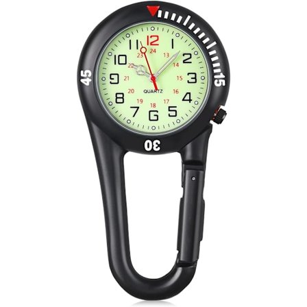 Svart Karabinklipp Luminous Ansikts Kvartsur Klocka Fickur