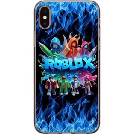 Kompatibelt Mobildeksel til Apple iPhone XS Roblox-figurer i blå flammer og neonrøyk kreativ spillillustrasjon med sterk kontrast