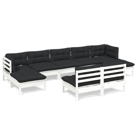Vidaxl Loungegrupp Med Dynor 9 Delar Vit Massiv Furu Vit