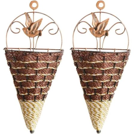 2-pack hängande krukor hängande vertikal järnkonst blomkruka vävd ram väggvas väggväxt