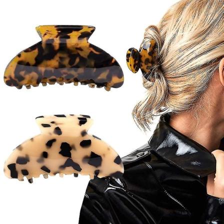 2 stk. Hårklemmer, Bananklemmer Skildpadde Barrettes Celluloid Fransk Design Celluloid Leopard Print, Store Modetilbehør Til Kvinder Piger