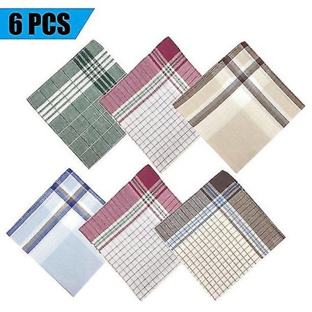 6st bomullsnäsdukar för män, rutmönster i fyrkantig ficka -