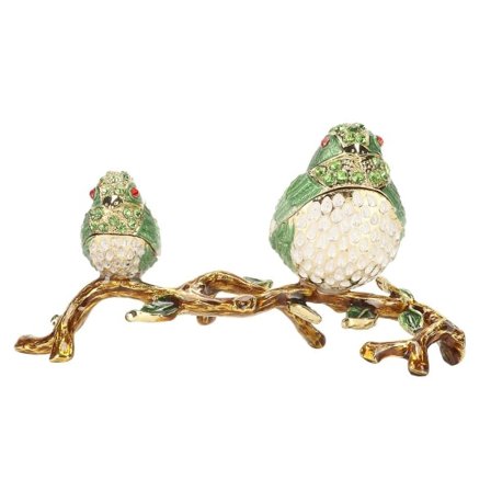 Smykkeskrin med livlige detaljer i grøn håndmalet emalje til feriegaver boligindretning