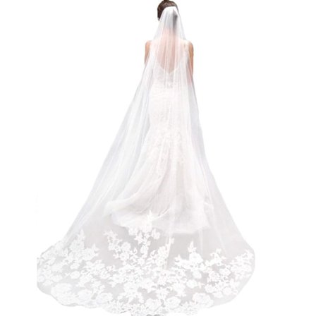 CDQ Brude Slør med et Lag Blondebroderi 3 m (Off White)