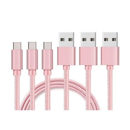 USB-C-kabel för Samsung Galaxy Tab S6 Lite 10.4 - Tab A 8.4 - Tab A7 10.4 - Tab A7 Lite 8.7 - Nylon Rosa 1m [LOT 3] Phonillico