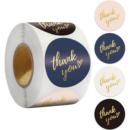 Tak Klistermærker, 500-pak Runde Selvklæbende Etiketter til Gaveindpakning, Bryllupsgaver og Festposer