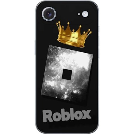 Kompatibel Mobilcover til Apple Apple iPhone 17 Air Minimalistisk sort og sølvfarvet Roblox-symbol med gylden krone og luksuriøs gamer-æstetik på