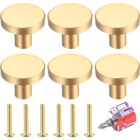 6 stk. Knapper til Skuffer, Guld Skabsknop, Rund Skabsknop, Guldmessing Skuffeknop, Køkkendørsknop til Dekoration med Skruetrækker - 2025 mm
