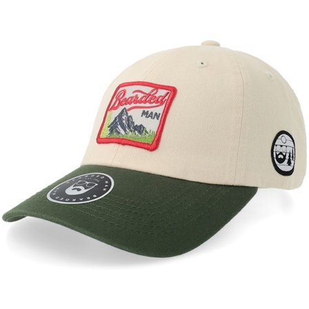 Bearded Man - Beige unconstructed Cap - Bm Mountain Stone Washed Stone/Dark Green Dat Cap / Unstructured @ Hatstore