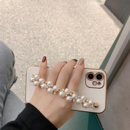 Uusi Plated Pearl Chain phone case soveltuu 12 11pro Max Apple X phone case, päällystetty valkoiseksi
