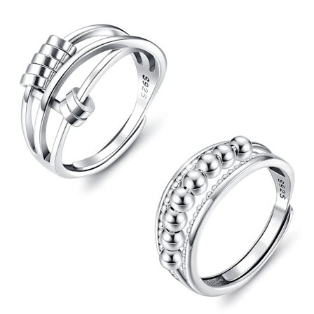 Ringfinger Sterling Silver Dam Ring för Ångest Herr Ring för Fred Ångest Stresslindring Snurr