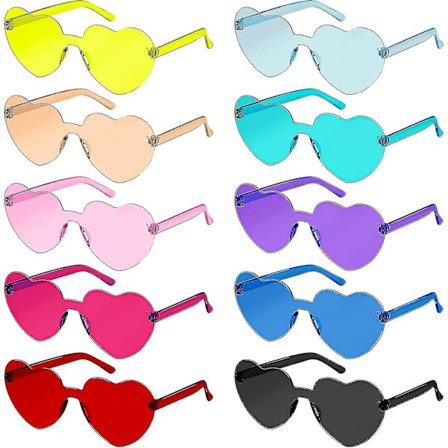Hjertebriller 10 stk. Rimless Hjerte Solbriller Kærlighed Hjerteformede Briller Gennemsigtige Farvede Hjertebriller Multipack Fashion Funky Briller 