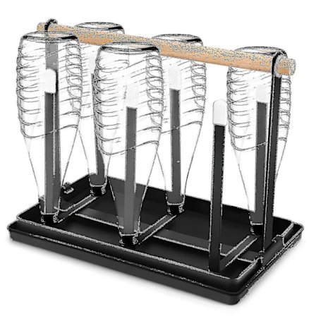 Pullojen pidike Sodastreamille, 6 pullon teline, tippalauta, pullot, metalliset tyhjennyshyllyt, pullot, kupin pidike tippalaudan kanssa pulloille ja 