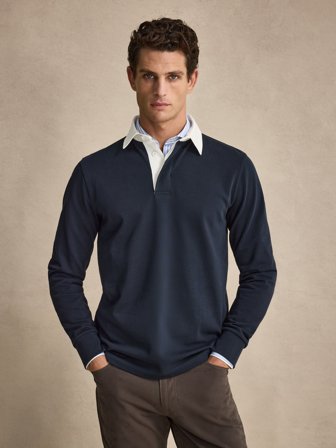 John Henric Men's Marineblaues Rugby-Shirt Size S