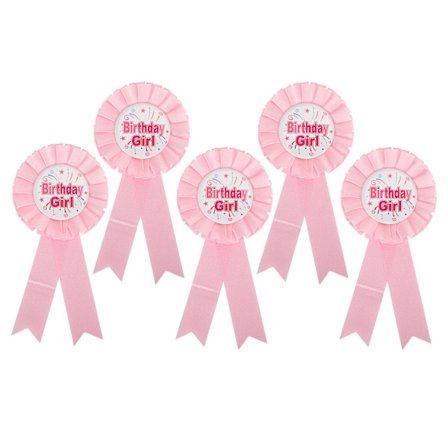 5 stk. Brosjenål Happy Birthday Bånd Rosett Merke for Spesial Festdekorasjon Klær Rosa
